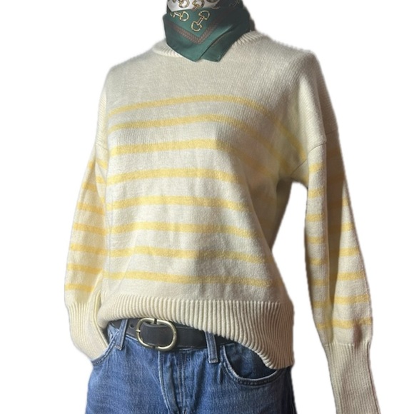 Philosophy Preppy Yellow Tonal Striped Crew Neck Soft‎ Knit Sweater Women’s Sz M - Picture 1 of 16